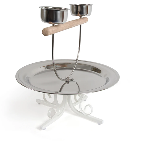 King`s Round Dish Table Top Parrot Play Stand White - Image 6