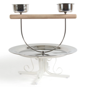 King`s Round Dish Table Top Parrot Play Stand White
