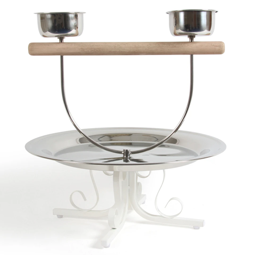 King`s Round Dish Table Top Parrot Play Stand White